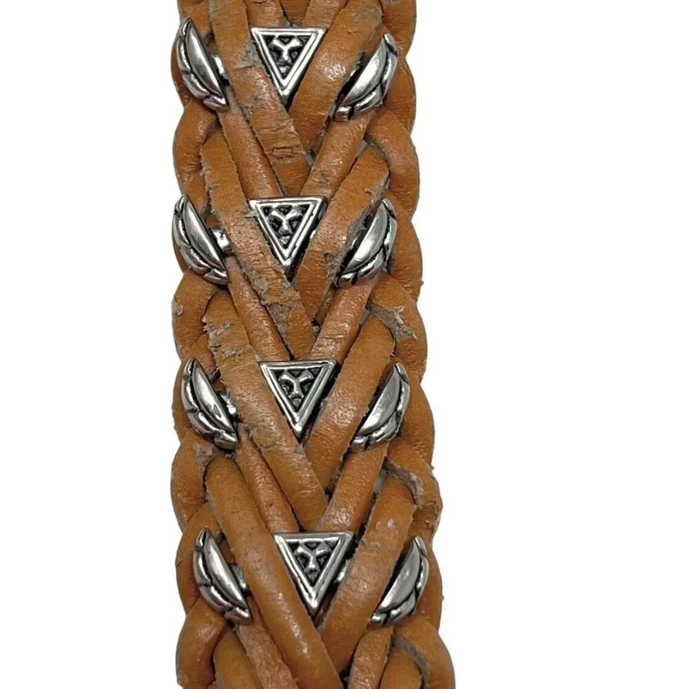 Vintage 1980's Unisex Omega Western Belt Size L Braided Leather Metal‎ Accents
